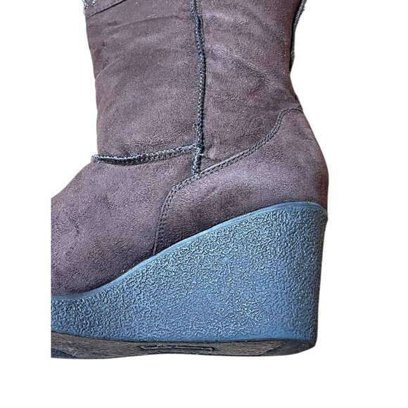 American Eagle Faux Suede Brown Wedge Boots With Faux Fur Lining Size 9 - Picture 12 of 15